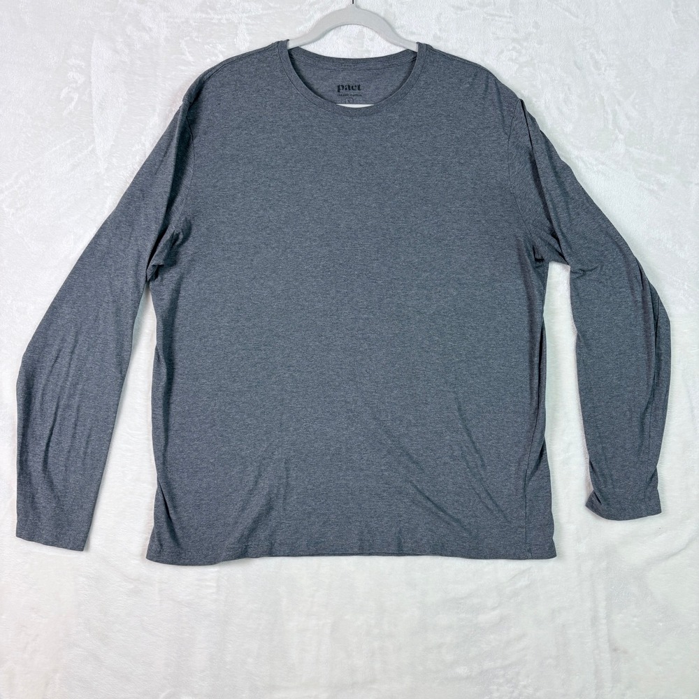 Pact Long Sleeve Tee Mens Large Grey Excellent Organic Cotton Crewneck Shirt